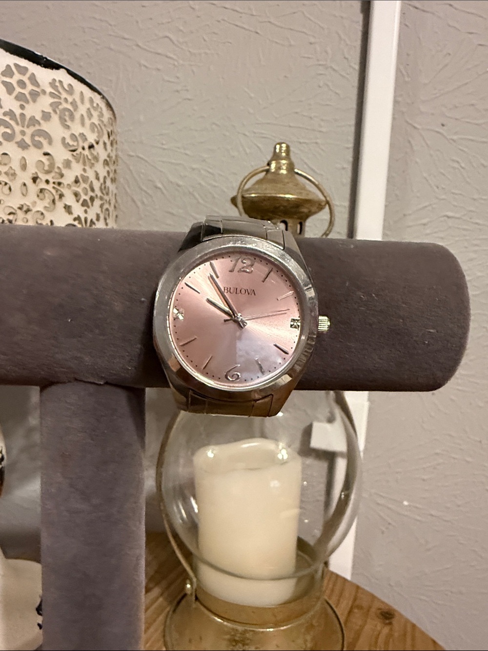 Bulova Rose Pink Dial Wall Clock Accent with Silver Trim
